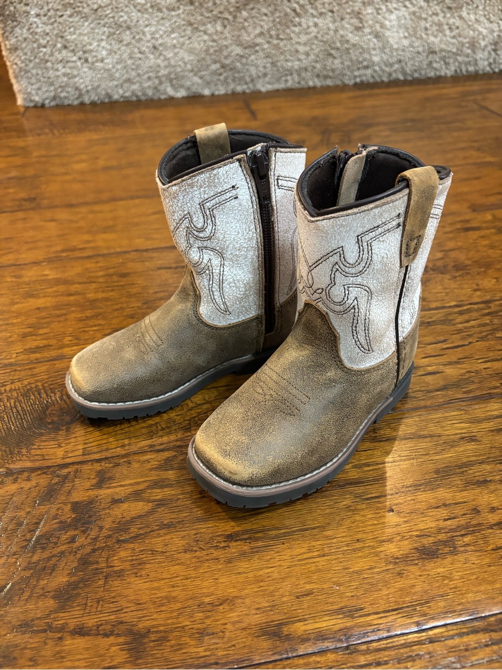 Kids Brown/Tan Cowboy Boots with Side Zip